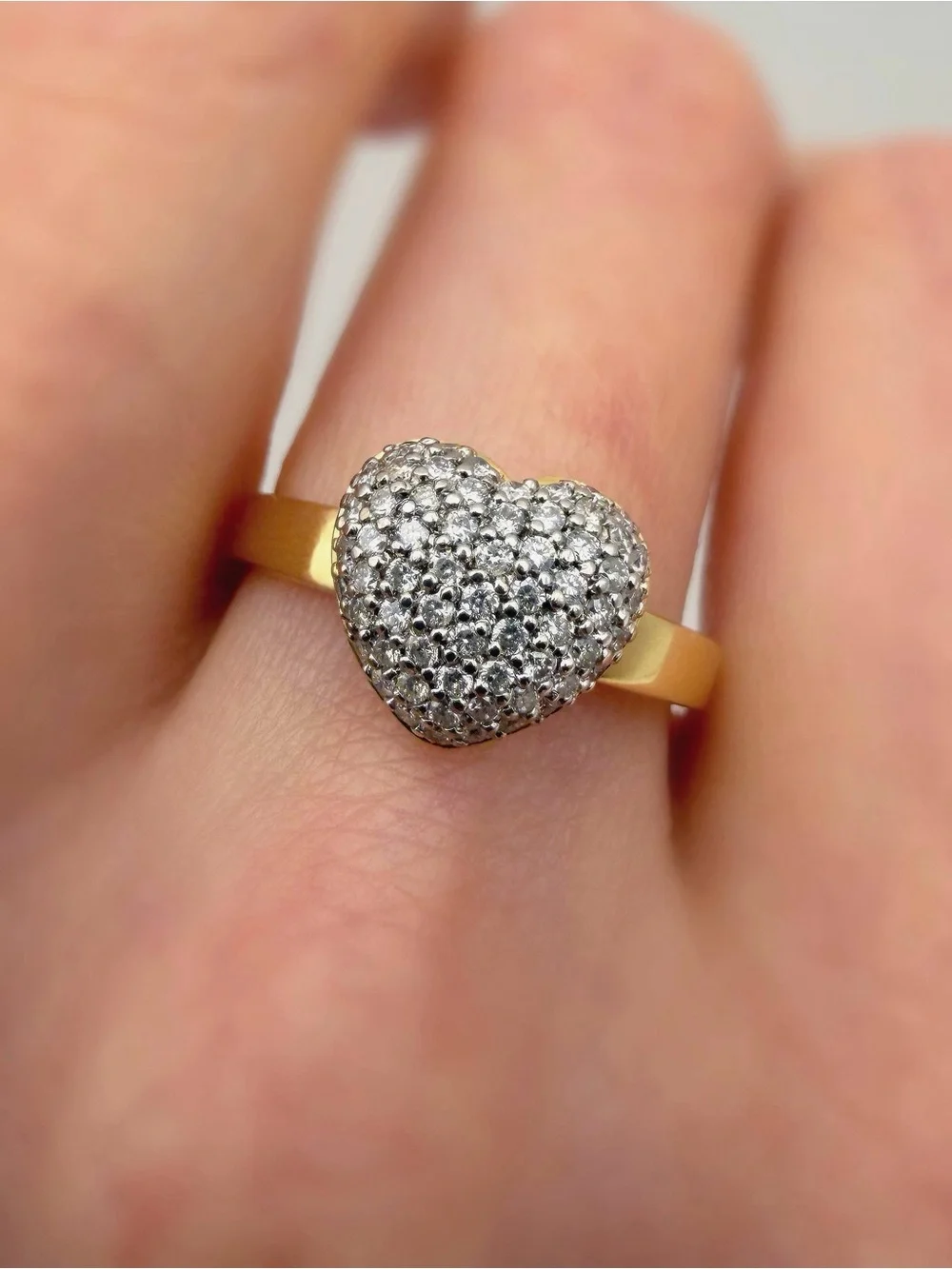 14k solid yellow gold 0.7CTW Natural Diamond Pave Puff Heart Love ring sz7